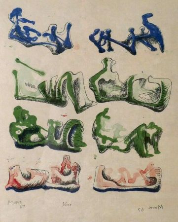 Lithograph Moore - Eight Reclining Figures