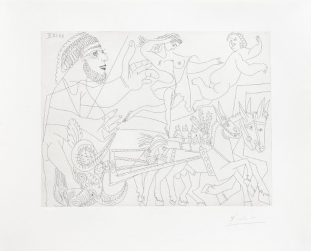 Etching Picasso - El Arrastre, avec Écuyère et Putto, from La Série 347