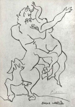 Drypoint de Pablo Picasso, El rapto de Jezabel por Quirón El Centauro I on  Amorosart