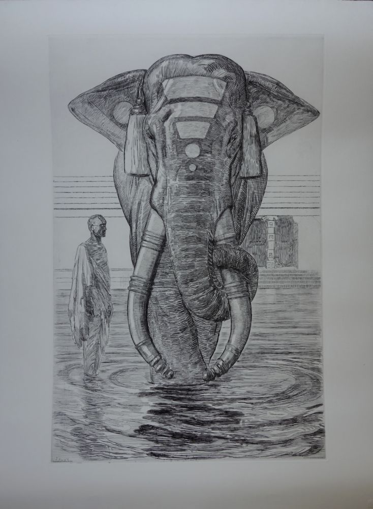 Etching Jouve - Elephants du temple de Siva