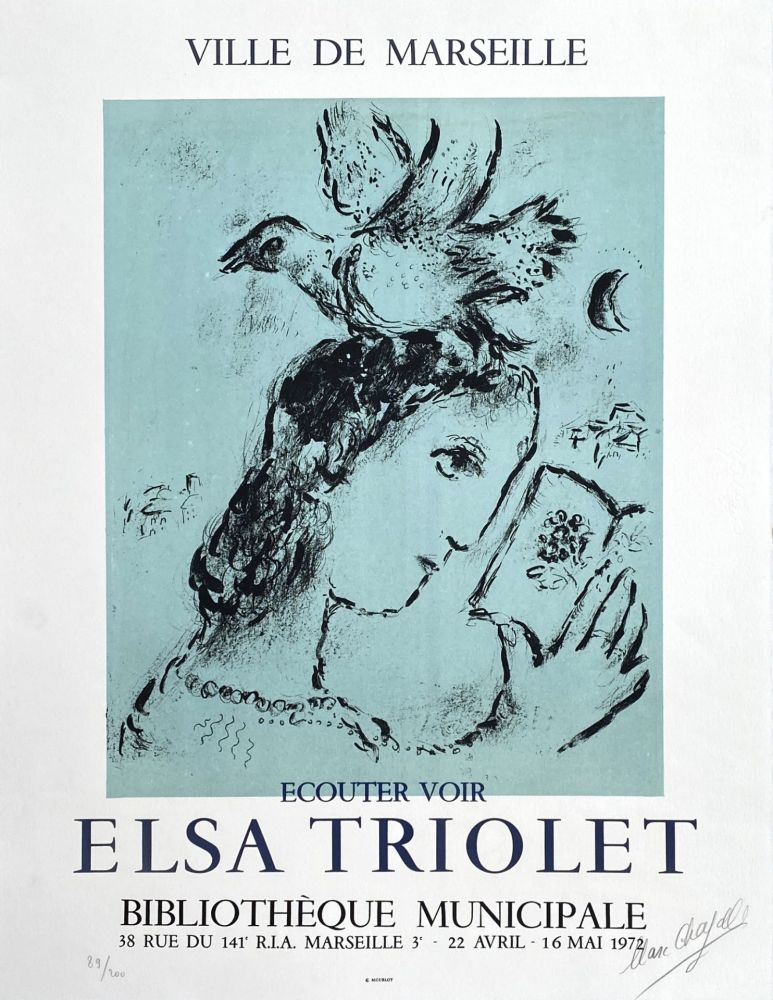 Lithograph Chagall - Elsa Triolet - Ecouter Voir