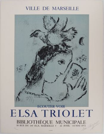 Lithograph Chagall - Elsa Triolet : Femme à l'oiseau