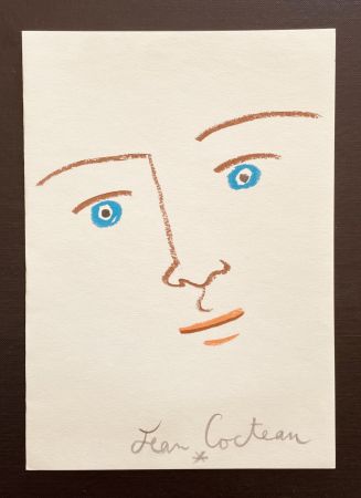 Lithograph Cocteau - En face yeux bleu 