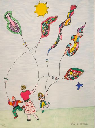 Lithograph De Saint Phalle - Enfants et cerfs-volants 