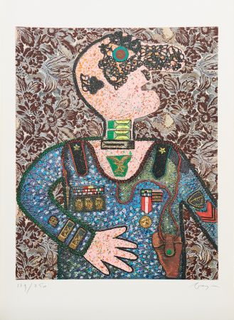 Etching Baj - Enrico baj (1924–2003) - Il Generale Bazooka - Mixed media - 1973