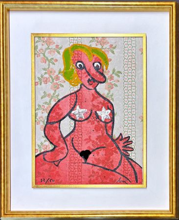 Etching Baj - Enrico Baj (1924–2003) - Petit nu - Etching mixed media with collage - 1970