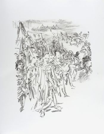 Lithograph Kokoschka - Enter with drum and colors, Cordelia and Soldiers, 1963