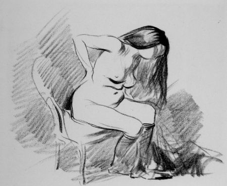 Lithograph Forain - Etude de femme assise, se déshabillant