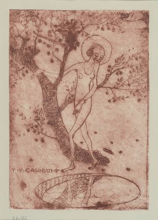 Engraving Casorati - Eva che si specchia nel laghetto