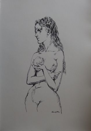 Lithograph Foujita - Eve à la pomme
