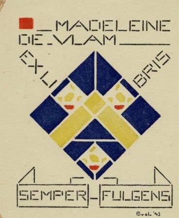 Linocut Van Der Leck - Ex libris Madeleine de Vlam