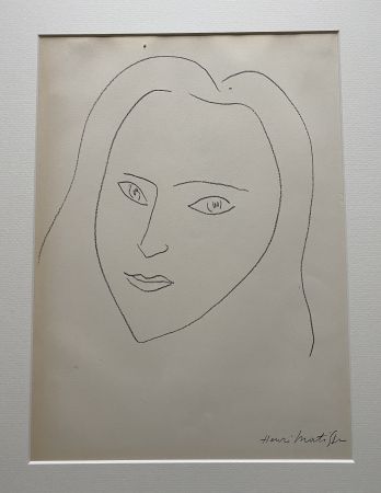 Lithograph Matisse (After) - Facing Woman’s  portrait with long hair 