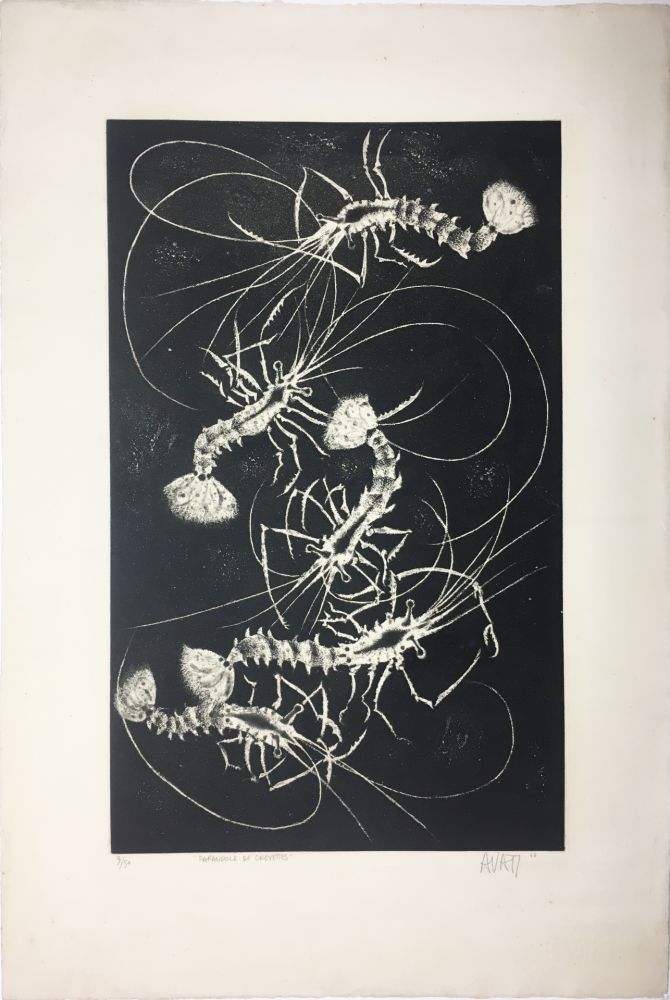 Aquatint Avati - Farandole de crevettes (1958)