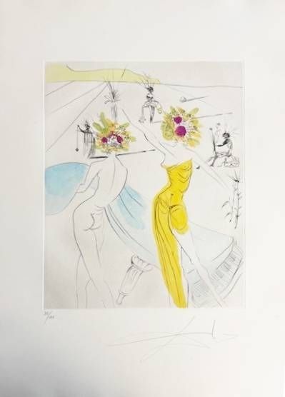 Drypoint Dali - Femme-fleurs au piano (Flower-women at the Piano)