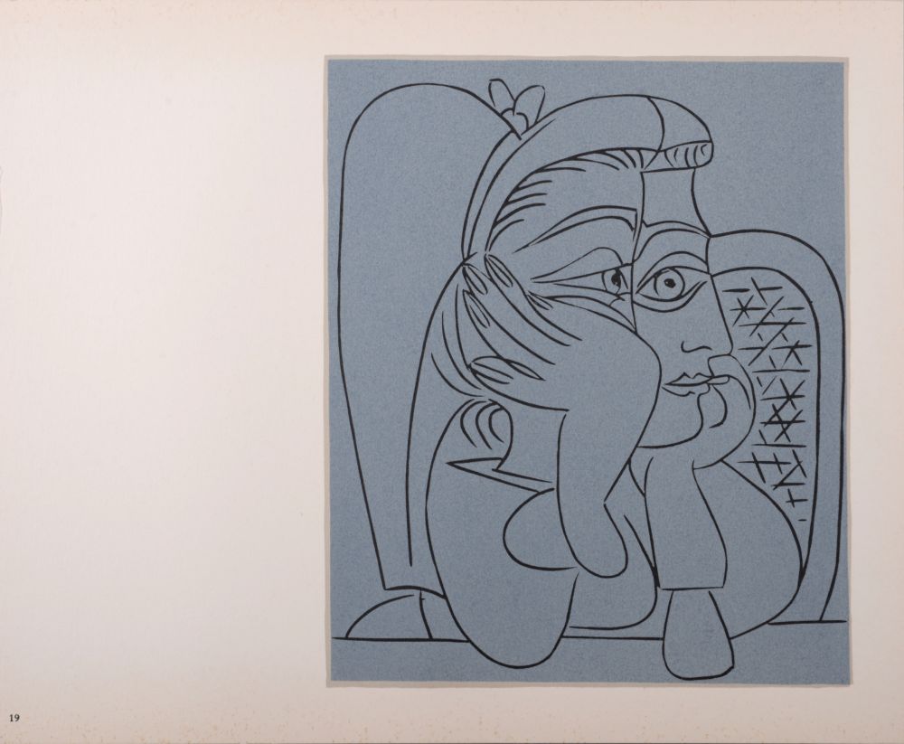 Linocut Picasso (After) - Femme accoudée, 1962