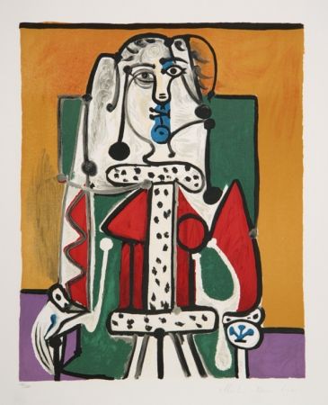 Lithograph Picasso - Femme Assise A La Robe D'Hermine