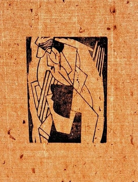 Linocut Severini - Femme assise au chapeau