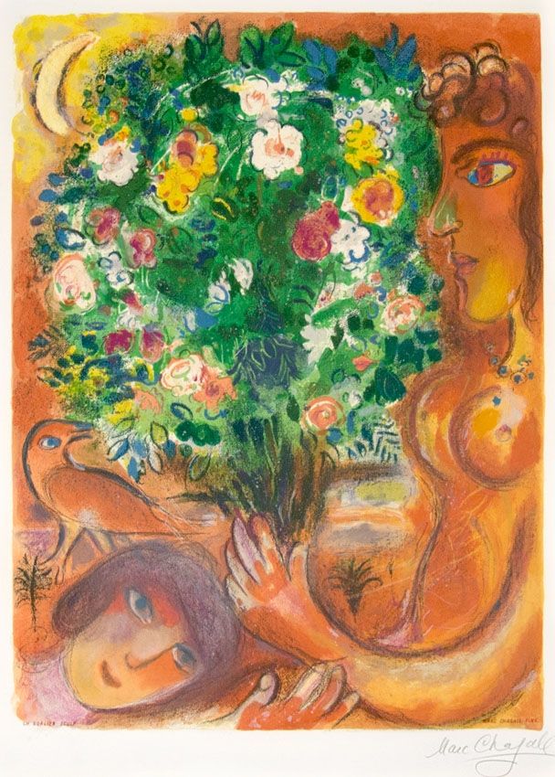 Lithograph Chagall - Femme au Bouquet (Woman with Bouquet)