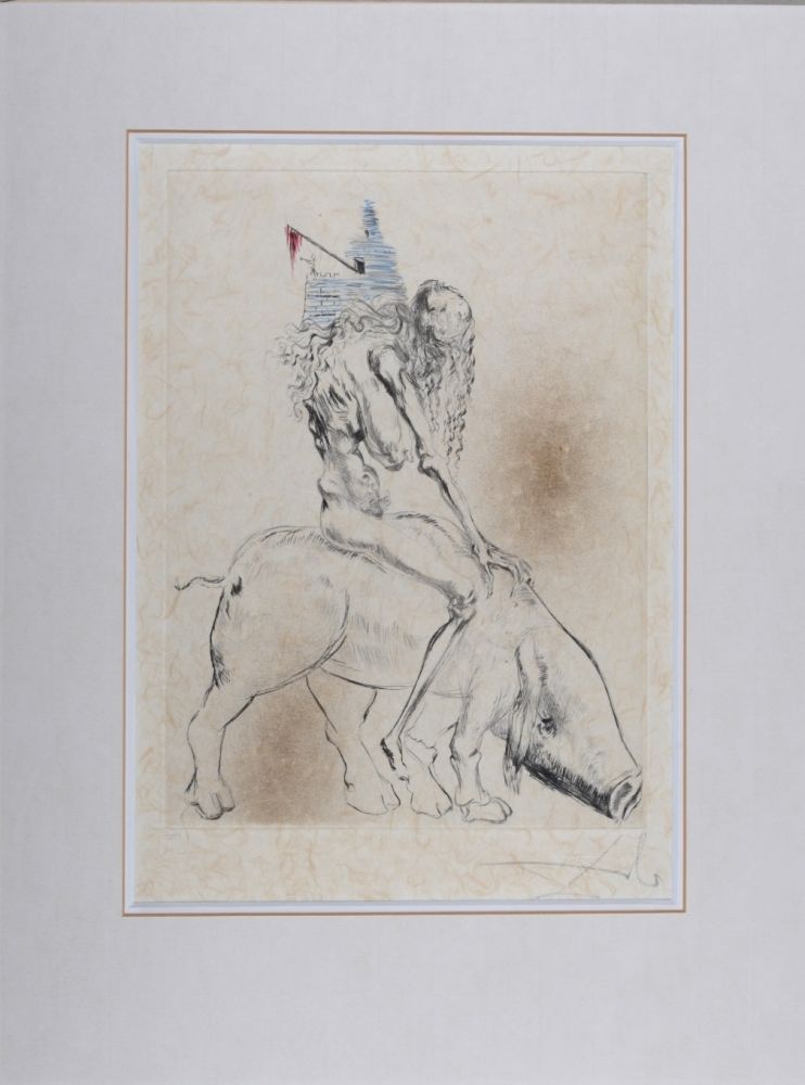 Woodcut Dali - Femme Au Cochon