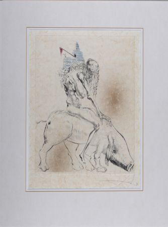 Woodcut Dali - Femme Au Cochon