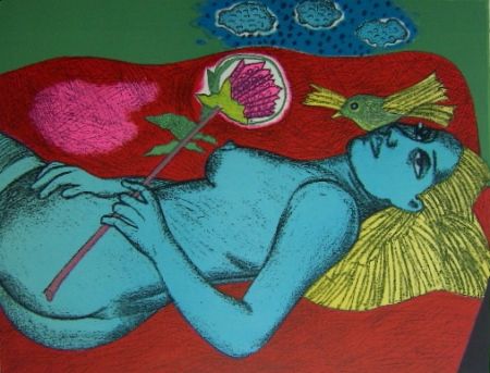 Lithograph Corneille - Femme au fleur australien