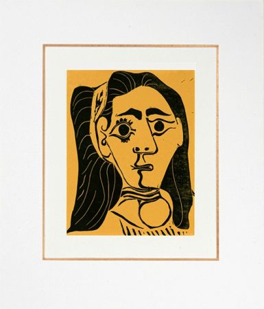 Linocut Picasso - Femme aux cheveux flous (Jacqueline au bandeau III)