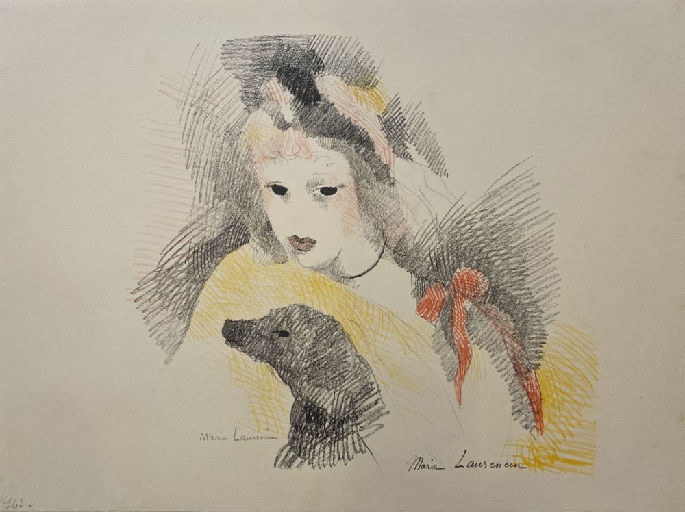 Lithograph Laurencin - Femme avec chien