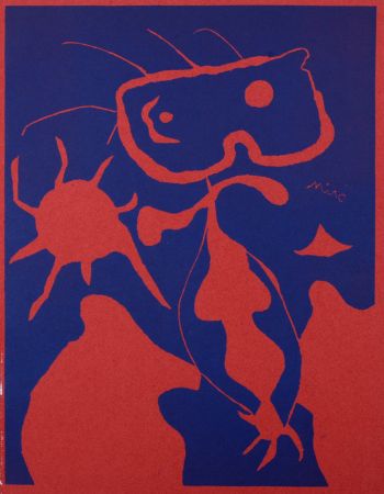 Woodcut Miró - Femme avec soleil rouge, 1959