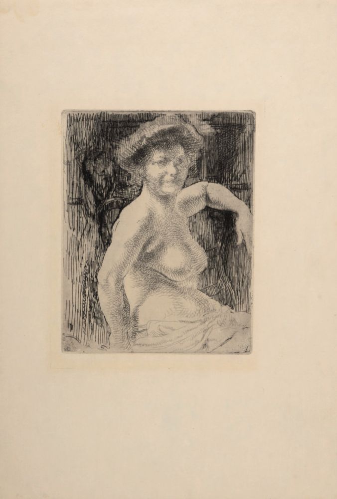 Etching Besnard - Femme blonde à sa toilette, 1911