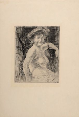 Etching Besnard - Femme blonde à sa toilette, 1911