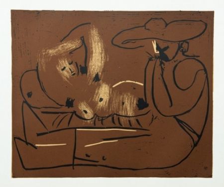 Etching Picasso - Femme couchée et homme au grand chapeau