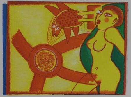 Lithograph Corneille - Femme en jaune