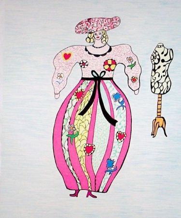 Lithograph De Saint Phalle - Femme et mannequin d'atelier de couture