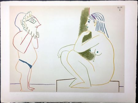 Lithograph Picasso - Femme et Satyre (de La Comédie Humaine - Verve 29-30. 1954).