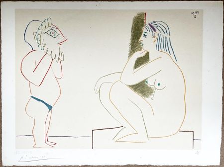 Lithograph Picasso - FEMME ET SATYRE (de La Comédie Humaine, 1954)