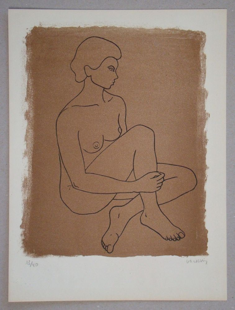 Lithograph Vacossin - Femme nue assise