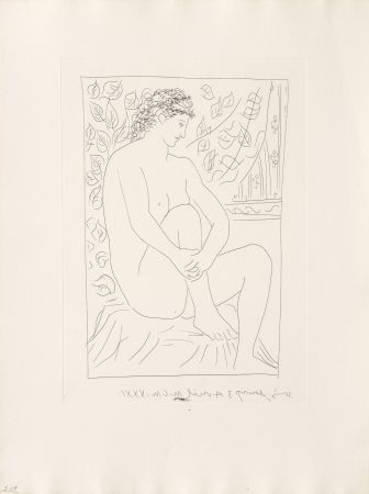 Etching Picasso - Femme nue assise devant un rideau