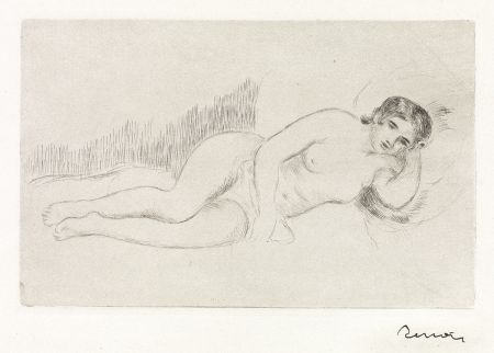 Etching Renoir - Femme nue couche (tourne a droite) 1ere planche 