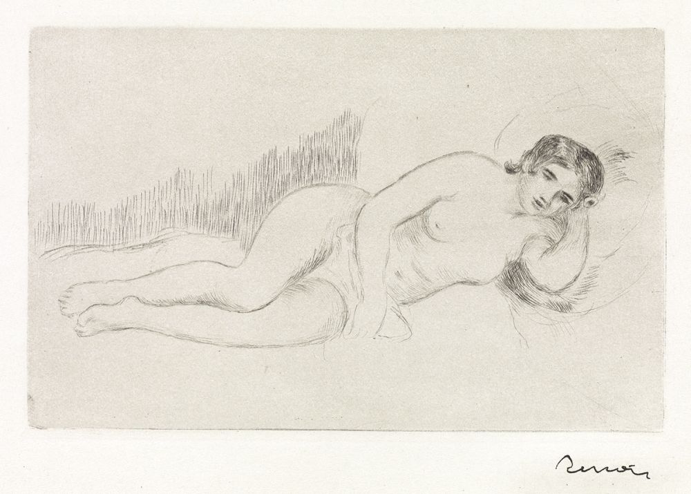 Etching Renoir - Femme nue couche (tournée a droite) 1ere planche 