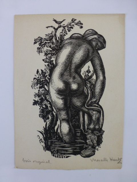 Woodcut Kuntz - Femme nue de dos 