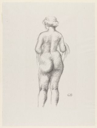 Lithograph Maillol - Femme nue de dos tenant une echarpe 