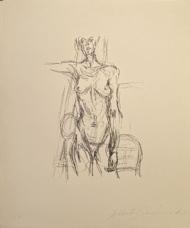 Lithograph Giacometti - Femme Nue Debout avec le bras drout levé - signed