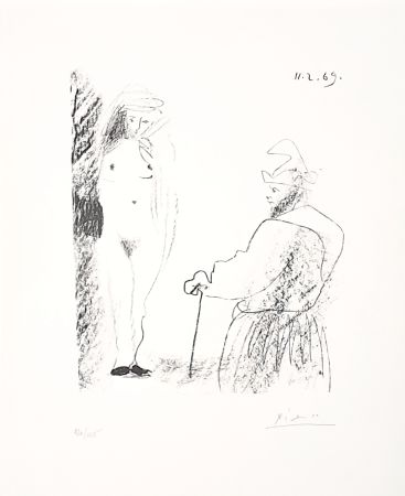 Lithograph Picasso - Femme nue et homme à la canne