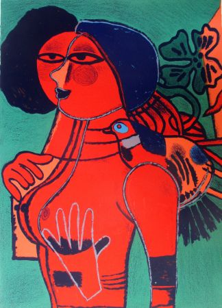 Lithograph Corneille - Femme Rouge