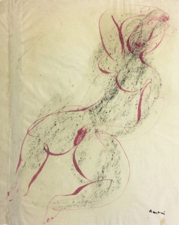 Monotype Fautrier - Femme se caressant. Dessin original au pinceau (1942)