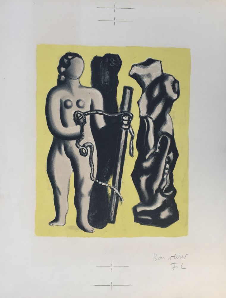 Lithograph Leger - Femme sur fond jaune (Woman on yellow background)