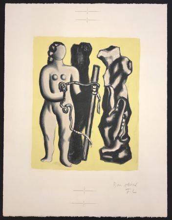 Lithograph Leger - Femme sur fond jaune (Woman on yellow background)