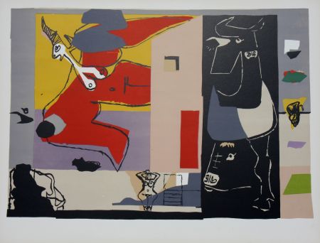 Lithograph Le Corbusier - Femme Unicorne et Taureau Noir
