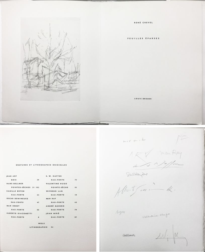 Illustrated Book Giacometti - FEUILLES ÉPARSES (Avec 14 gravures de Arp, Miro, Ernst, Man Ray, Masson, etc.) 1965.