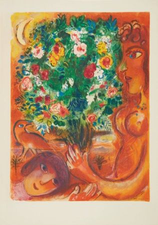 Lithograph Chagall - Fiancés dans le ciel de Nice (Finaces in the Sky at Nice)